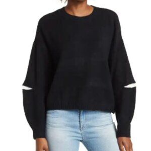 Black sweater with white elbow hole/patches from Nordstrom